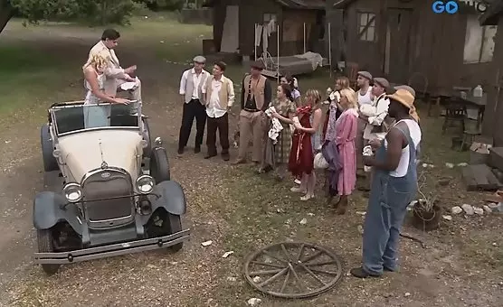 Outdoor Film Set Orgy Lovers and Actresses Entwined
